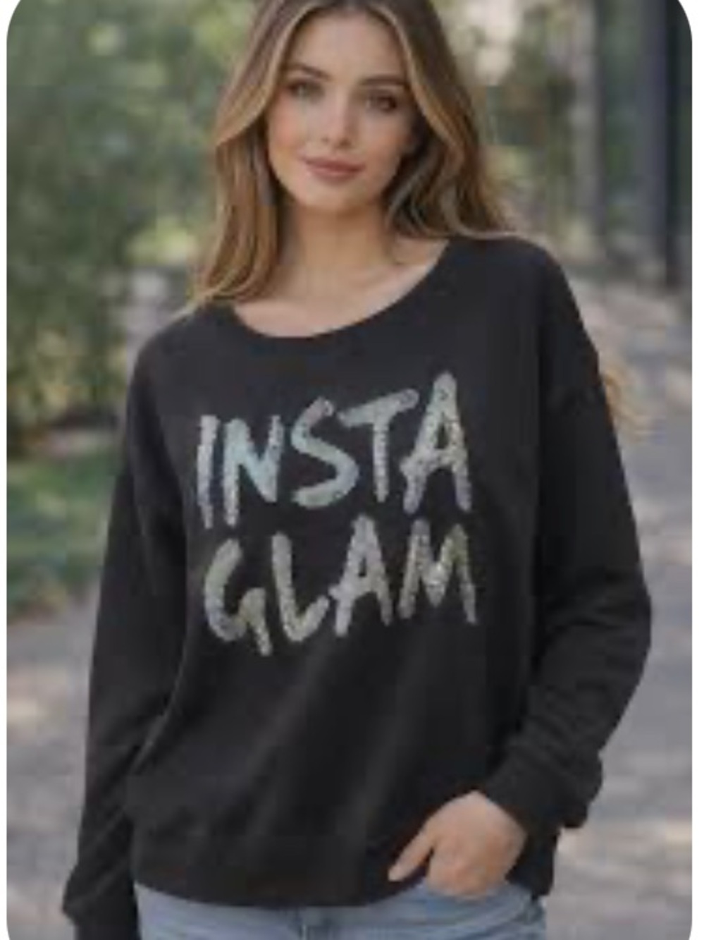 Juicy Couture Black Insta Glam Sequin Graphic Sweatshirt XL Long Sleeve Pullover